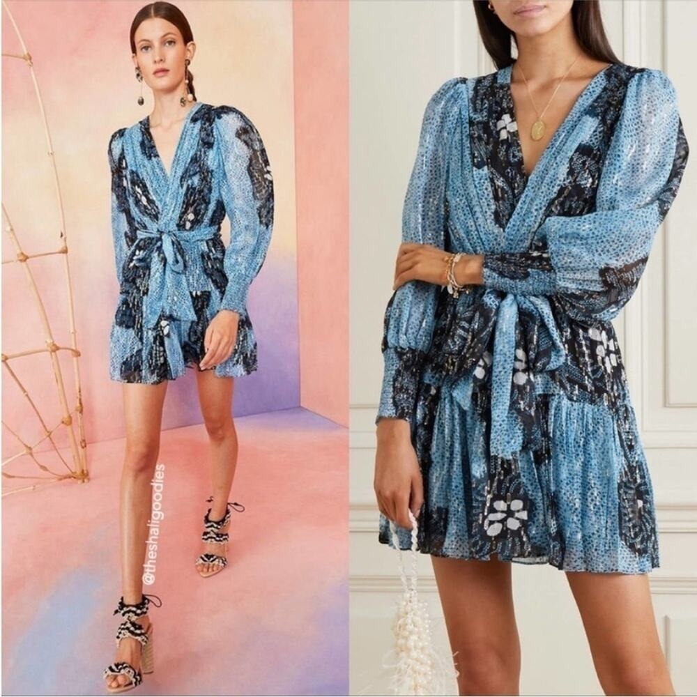 ULLA JOHNSON Noemi shibori dress Blue floral sequin mini Adora in sky size 2 - Picture 10 of 15